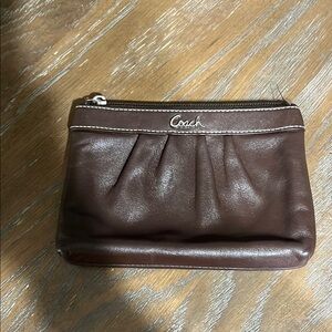 Coach Dark Brown pleated Vintage Leather Pouch wristlet